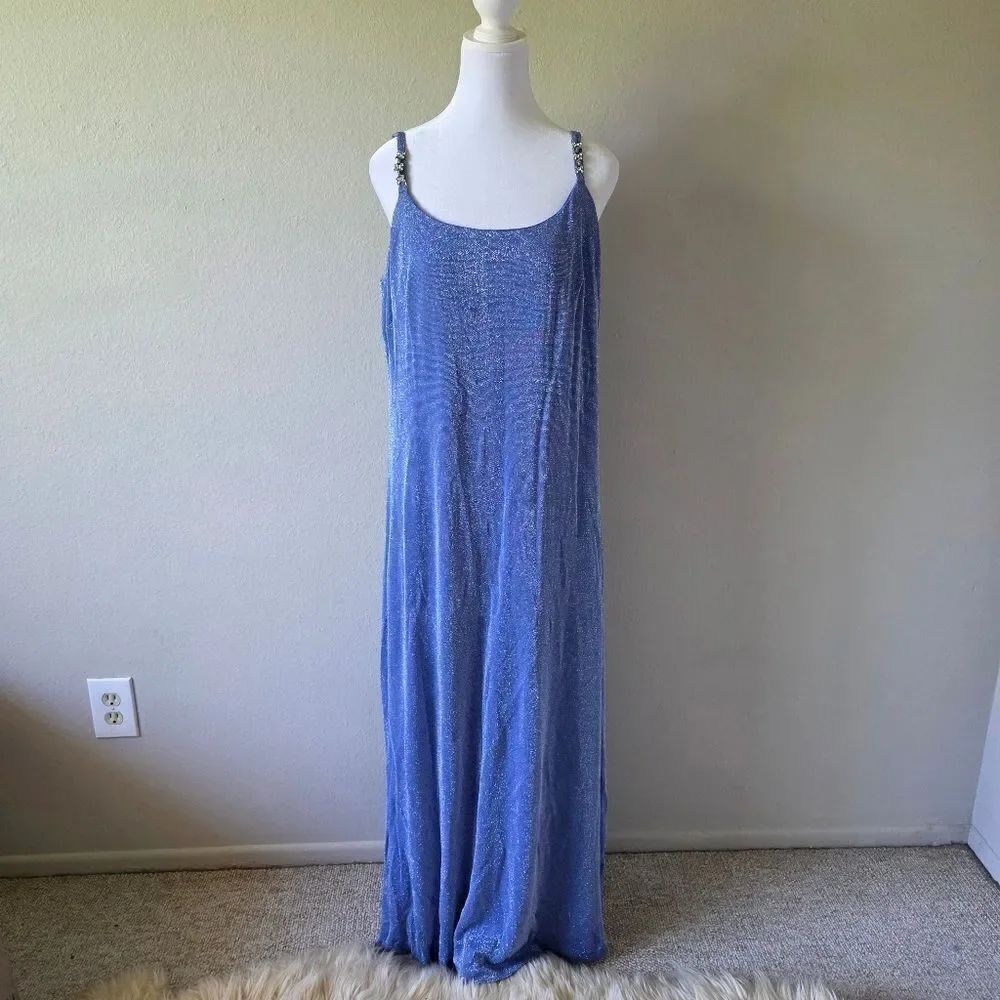 Alex Evenings Beautiful Blue Glitter Maxi Dress Size 14W